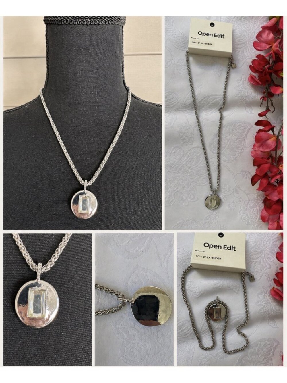 Open Edit Nordstrom Wheat Chain Puffy Pendant 25" Nickel Free Necklace $30